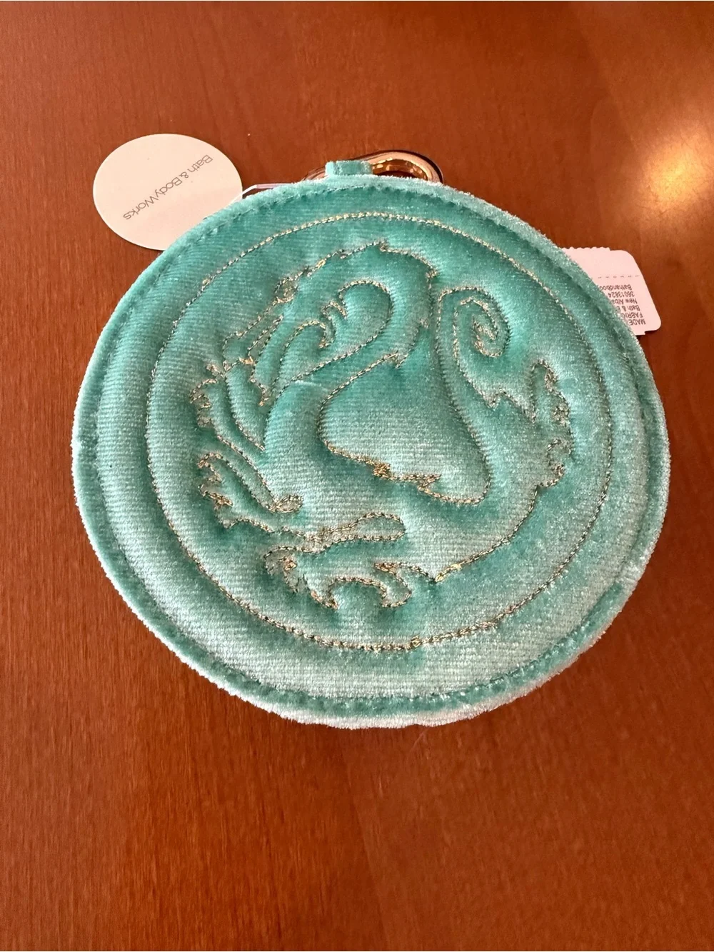 Bath & Body Works Mulan Mint Green Velvet Key & Card Holder with Gold Hardware